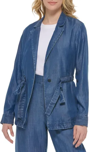 Calvin Klein Women's Essential Lightweight Sinched Waist Cuff Sleeve Jacket (Regular and Plus Sizes)