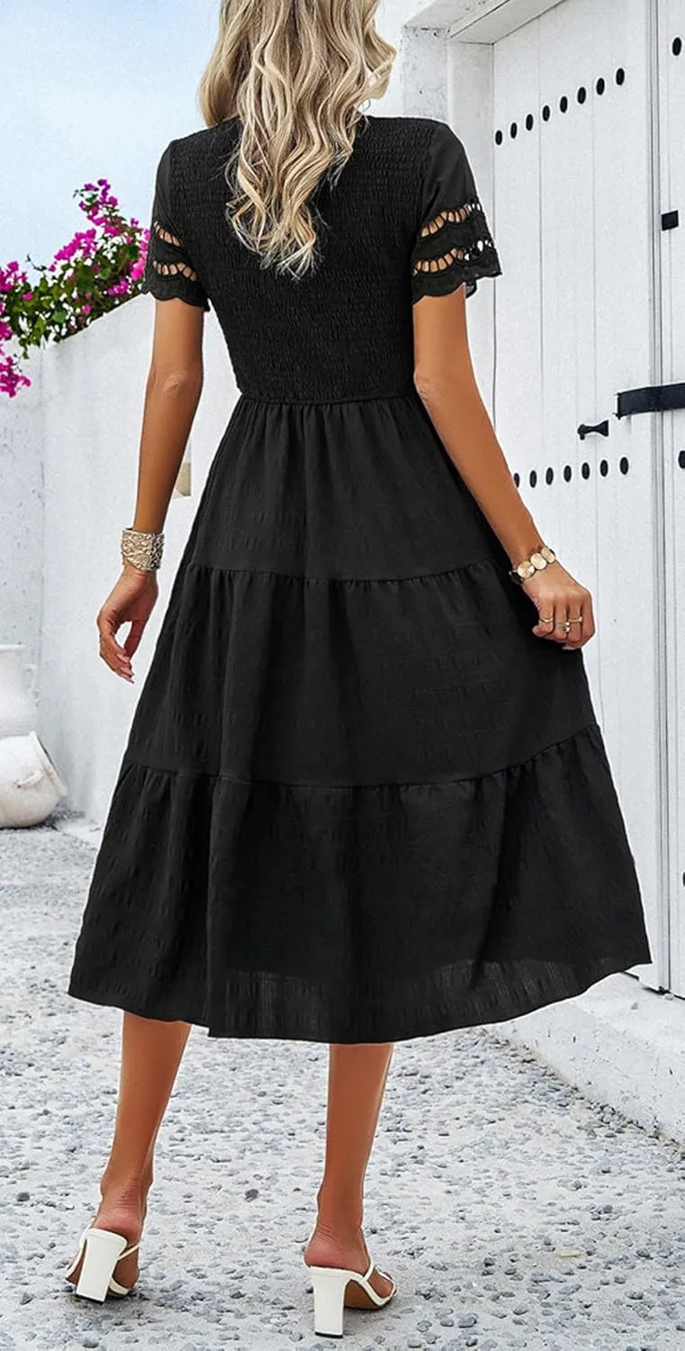 chouyatou Women's 2024 Spring Summer Solid Color Elegant Dresses Crewneck Cut Out Maxi Dress