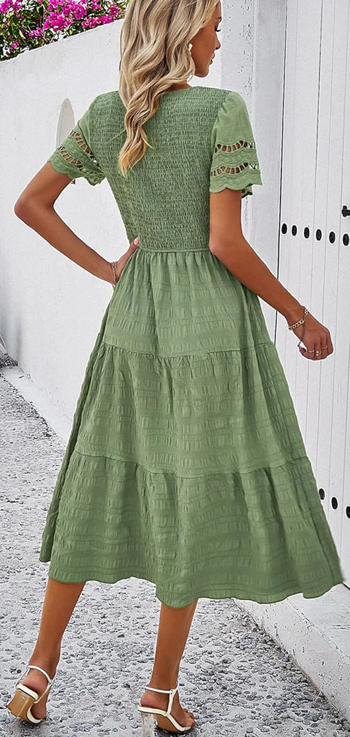 chouyatou Women's 2024 Spring Summer Solid Color Elegant Dresses Crewneck Cut Out Maxi Dress