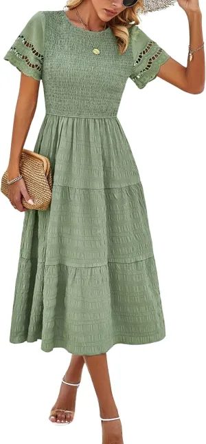 chouyatou Women's 2024 Spring Summer Solid Color Elegant Dresses Crewneck Cut Out Maxi Dress
