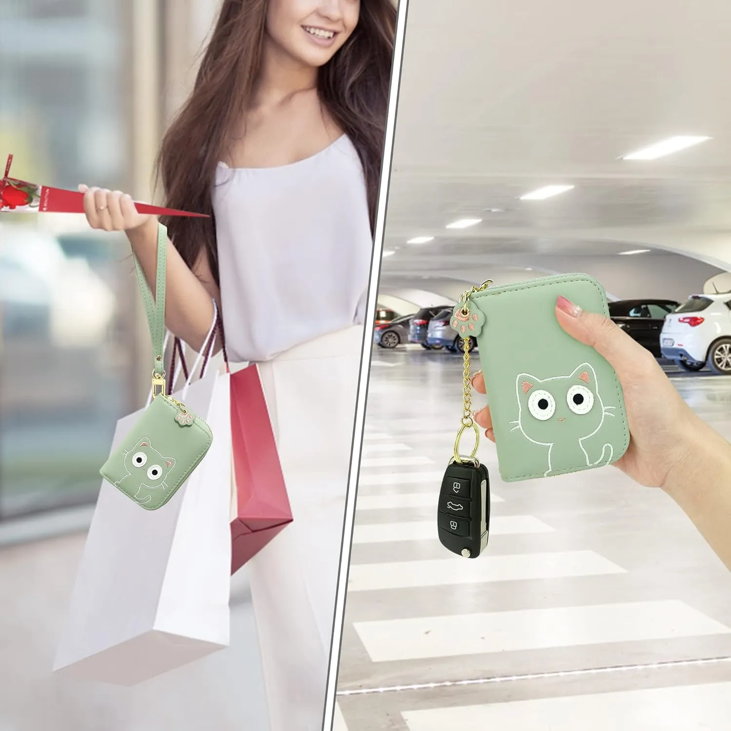 CONISY Cute Credit Card Holder for Women, RFID Leather Small Card Holder Wallet - Smiley