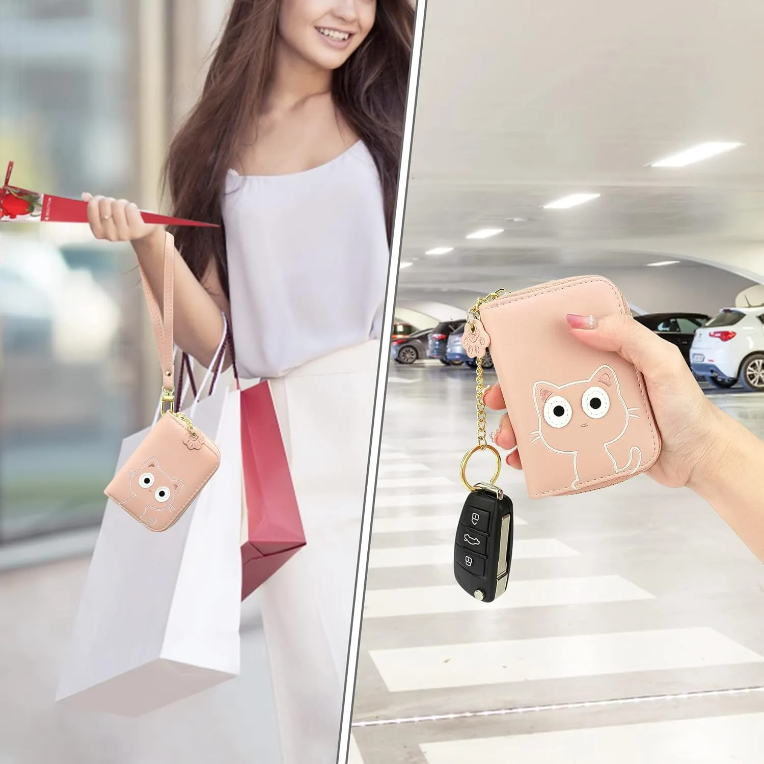 CONISY Cute Credit Card Holder for Women, RFID Leather Small Card Holder Wallet - Smiley