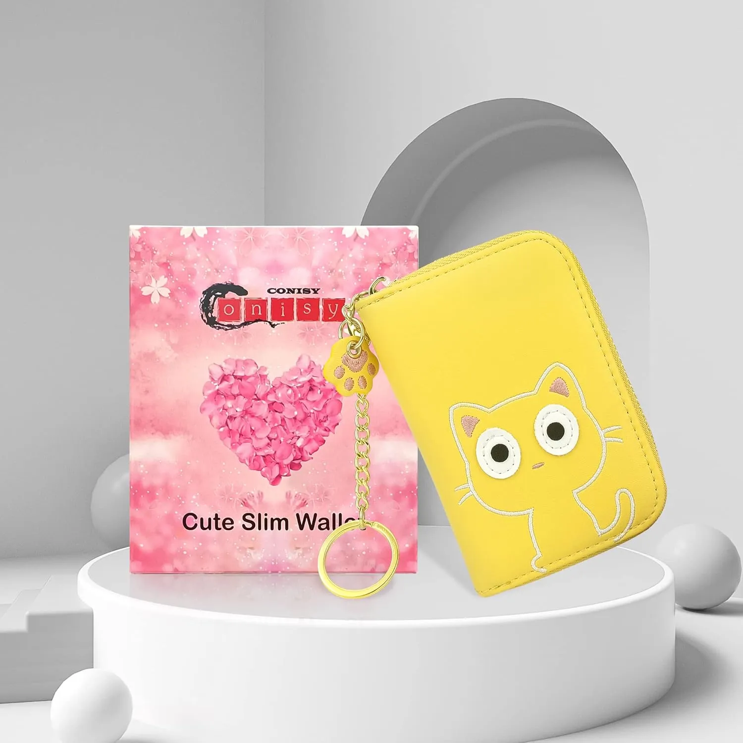 CONISY Cute Credit Card Holder for Women, RFID Leather Small Card Holder Wallet - Smiley