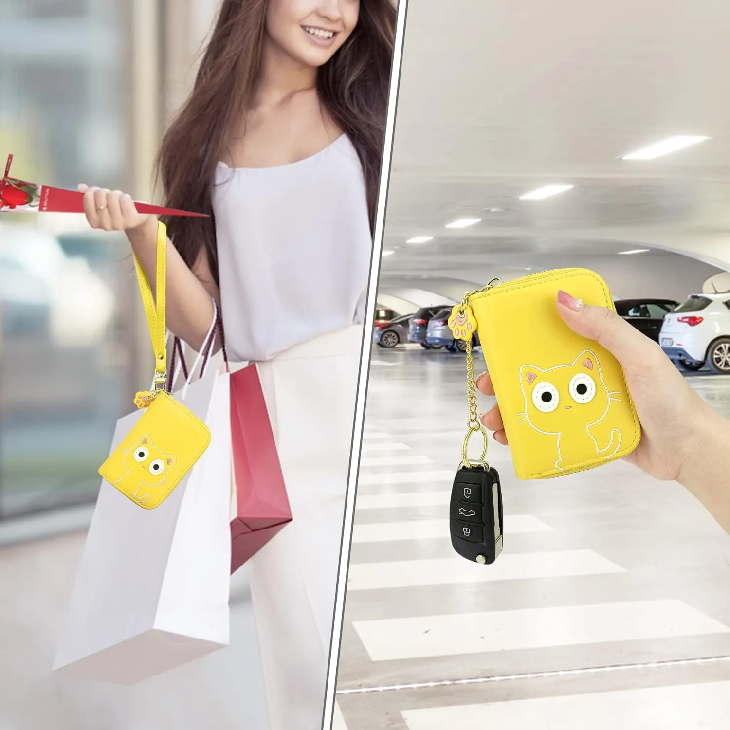 CONISY Cute Credit Card Holder for Women, RFID Leather Small Card Holder Wallet - Smiley