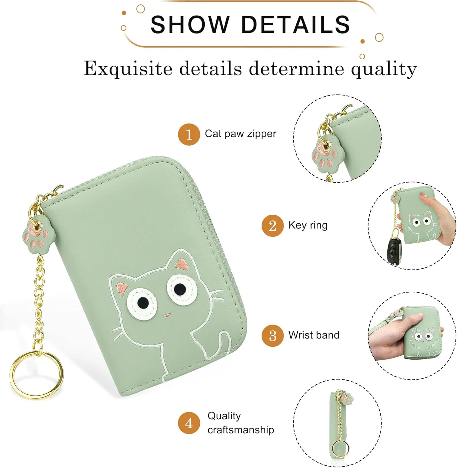 CONISY Cute Credit Card Holder for Women, RFID Leather Small Card Holder Wallet - Smiley