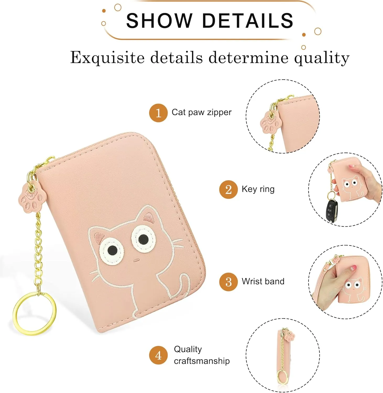 CONISY Cute Credit Card Holder for Women, RFID Leather Small Card Holder Wallet - Smiley