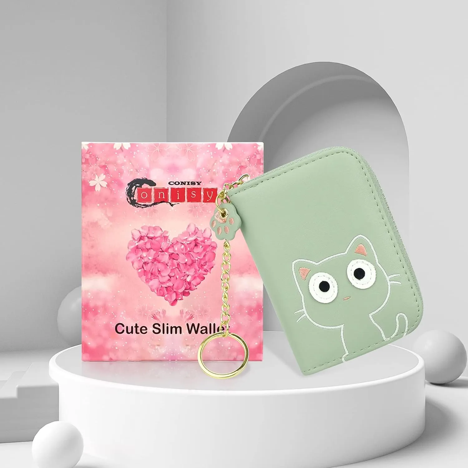 CONISY Cute Credit Card Holder for Women, RFID Leather Small Card Holder Wallet - Smiley