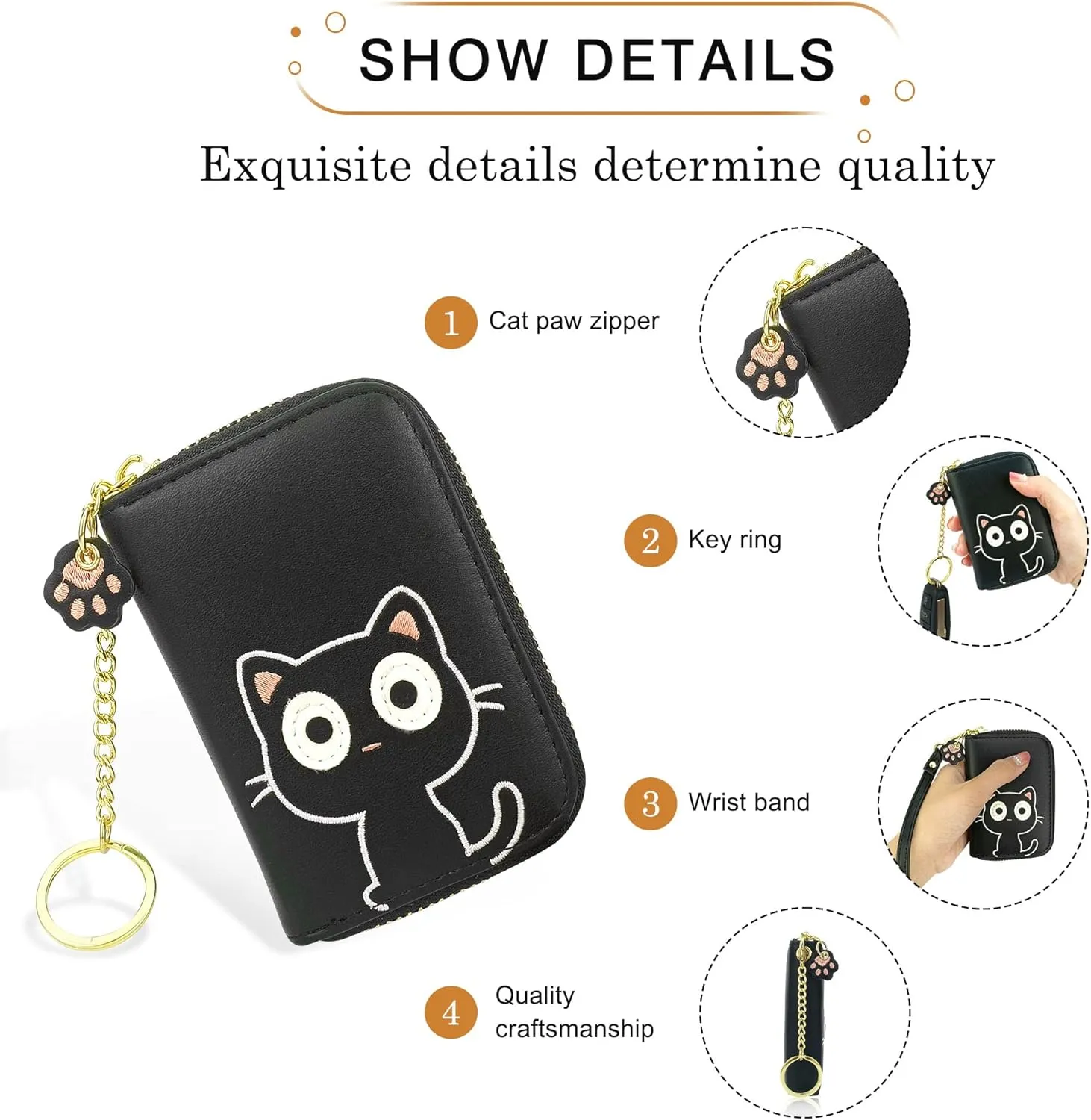 CONISY Cute Credit Card Holder for Women, RFID Leather Small Card Holder Wallet - Smiley