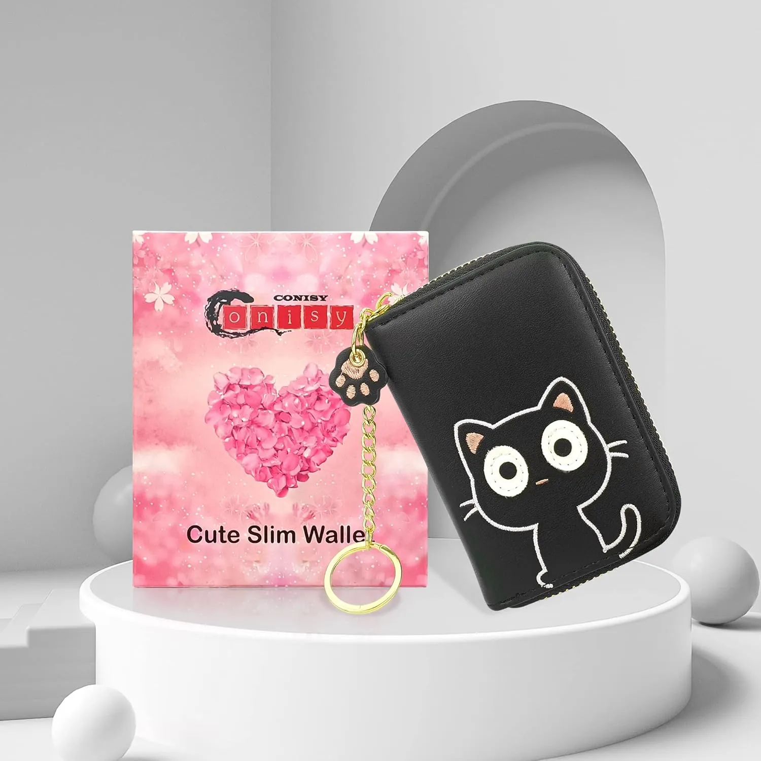CONISY Cute Credit Card Holder for Women, RFID Leather Small Card Holder Wallet - Smiley