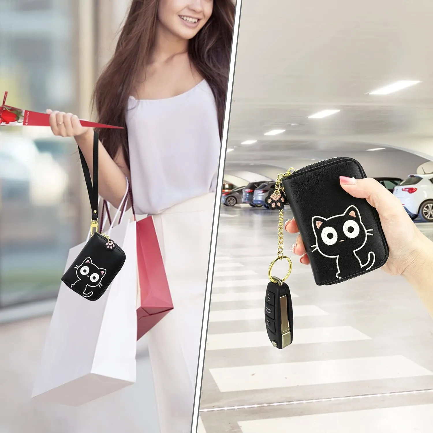 CONISY Cute Credit Card Holder for Women, RFID Leather Small Card Holder Wallet - Smiley