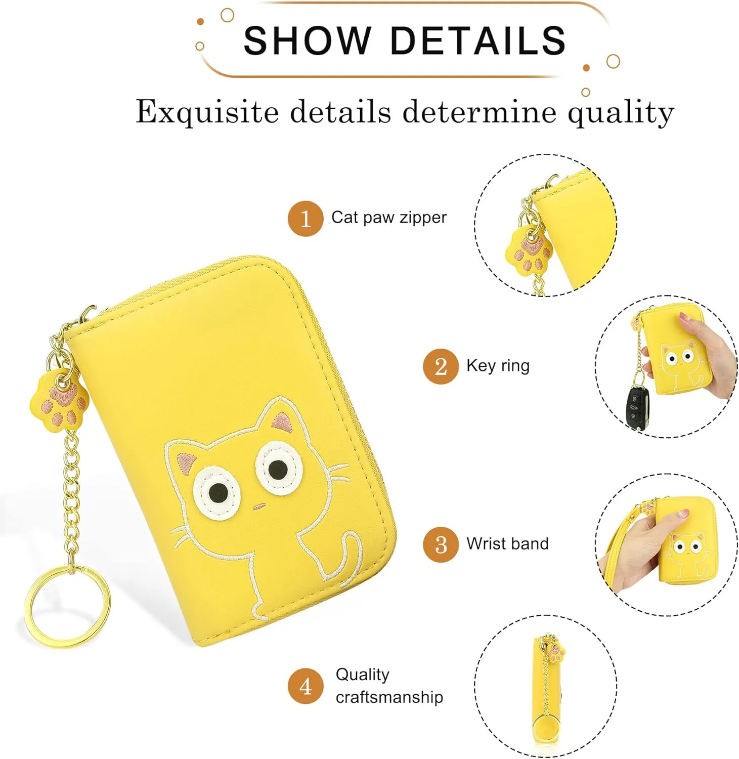 CONISY Cute Credit Card Holder for Women, RFID Leather Small Card Holder Wallet - Smiley