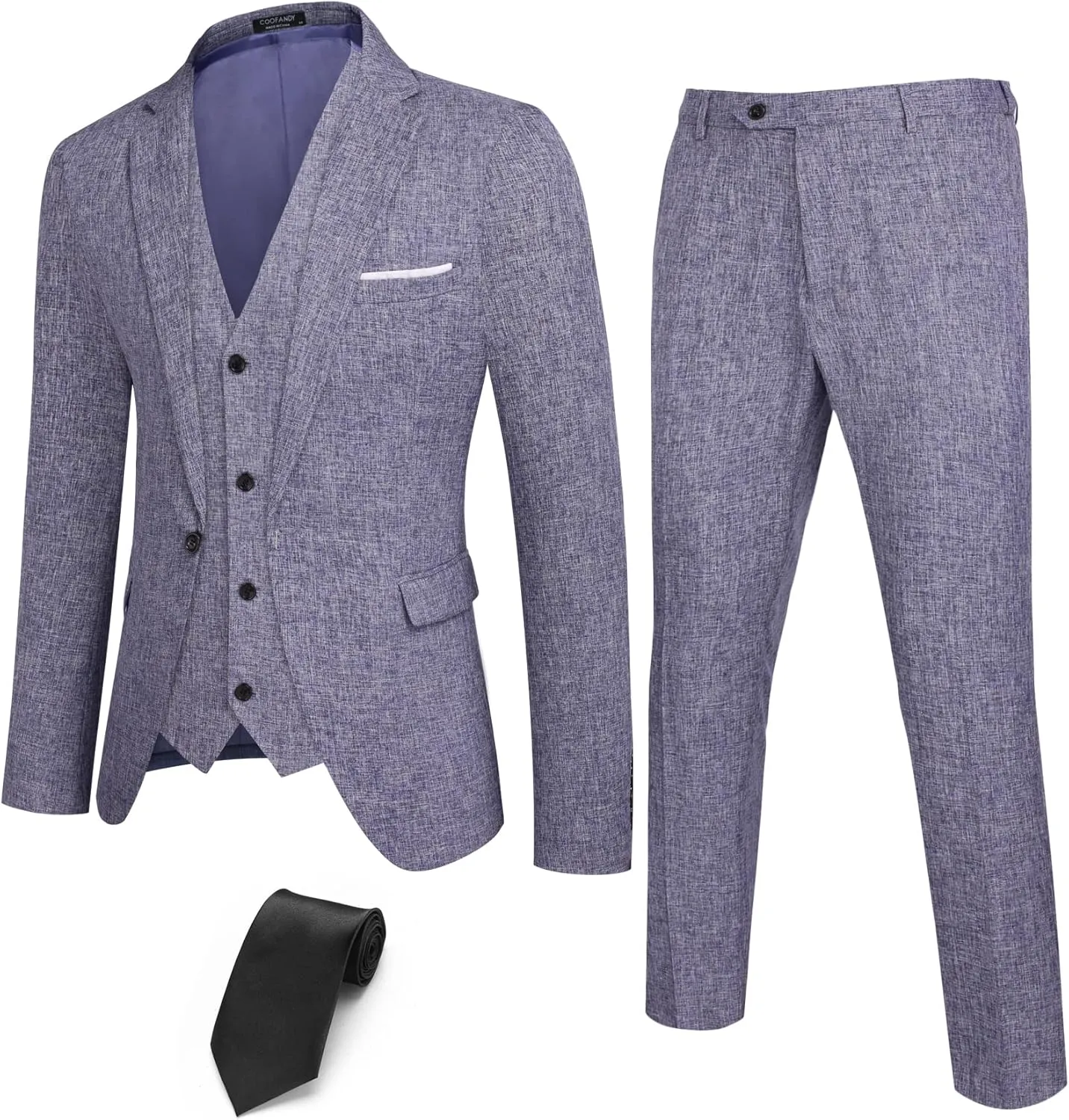 COOFANDY Mens 3 Piece Slim Fit Suits One Button Blazer Vest Suit Pants with Tie