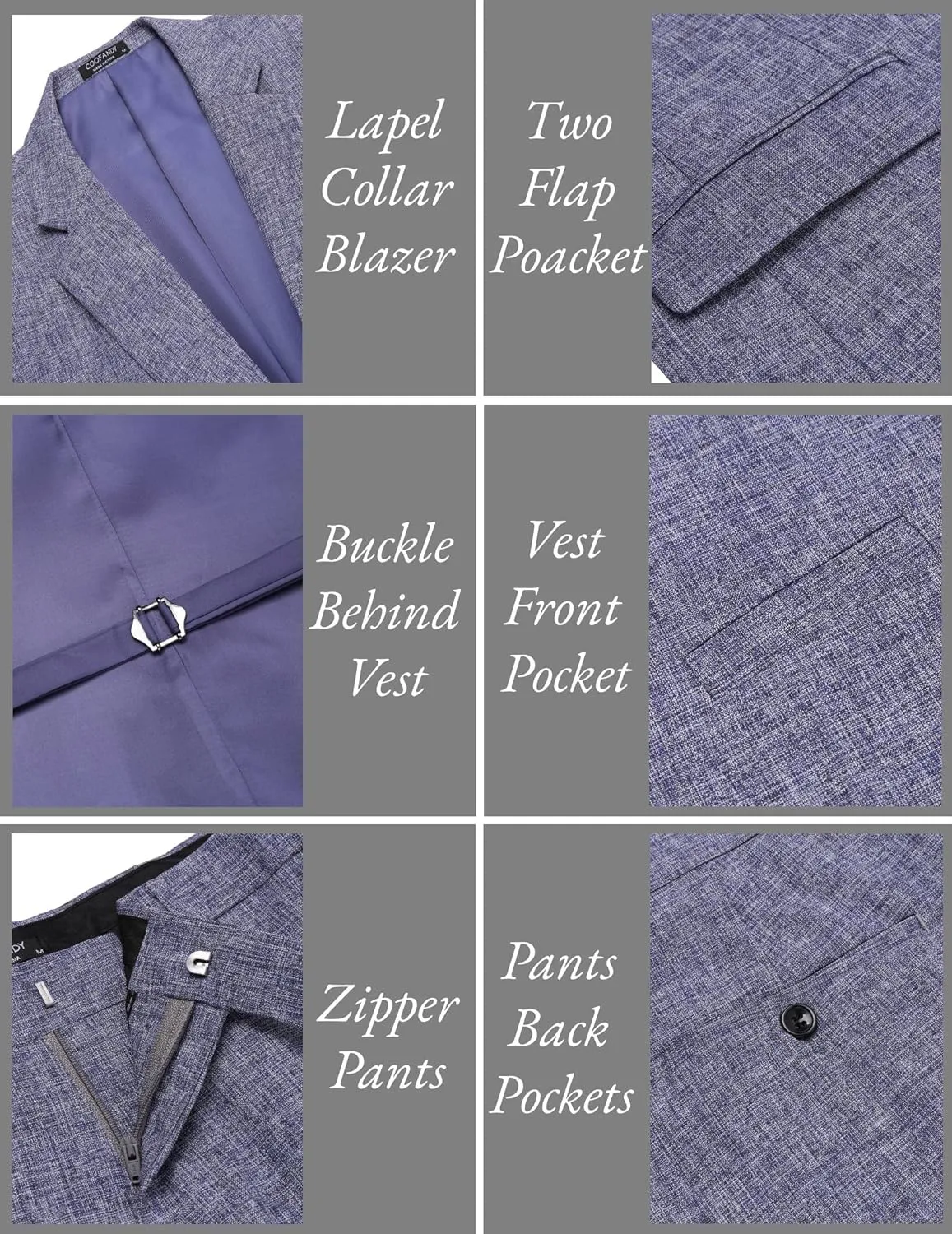 COOFANDY Mens 3 Piece Slim Fit Suits One Button Blazer Vest Suit Pants with Tie