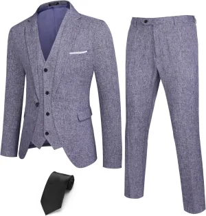 COOFANDY Mens 3 Piece Slim Fit Suits One Button Blazer Vest Suit Pants with Tie