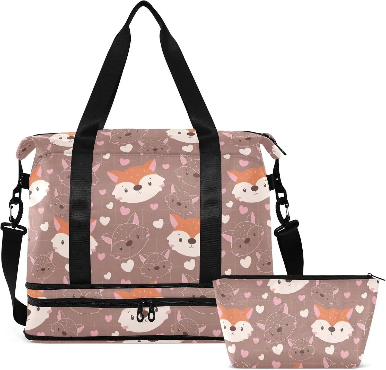 Cute Animals Face Floral Big Duffle Bags for Travel Waterproof Exercise Bags for Women Gym, Weekender Bags for Women