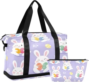Cute White Bunnies3 Sports Gym Bag with Waterproof Dry Wet Pocket, Travel Duffel Bag for Women MenWorkout Bag Fits Yoga, Swimming