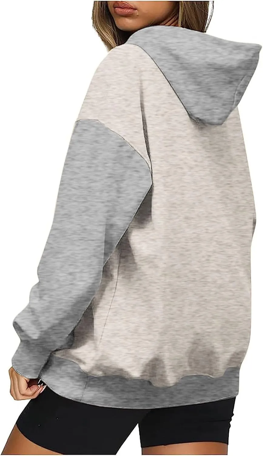 Dademeo Women's Oversized Sweatshirt Casual Long Sleeve Color Block Hooded Pullover Tops Loose Fit Sports Hoodies with Pocket