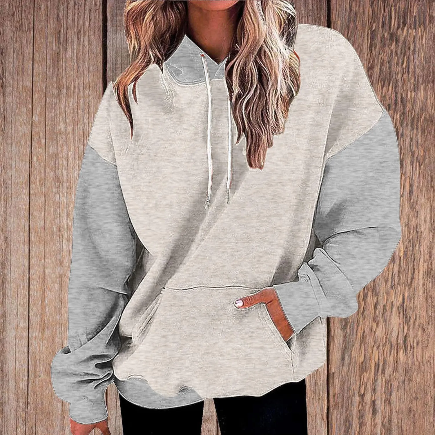 Dademeo Women's Oversized Sweatshirt Casual Long Sleeve Color Block Hooded Pullover Tops Loose Fit Sports Hoodies with Pocket