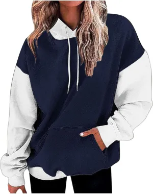 Dademeo Women's Oversized Sweatshirt Casual Long Sleeve Color Block Hooded Pullover Tops Loose Fit Sports Hoodies with Pocket