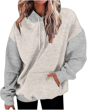 Dademeo Women's Oversized Sweatshirt Casual Long Sleeve Color Block Hooded Pullover Tops Loose Fit Sports Hoodies with Pocket