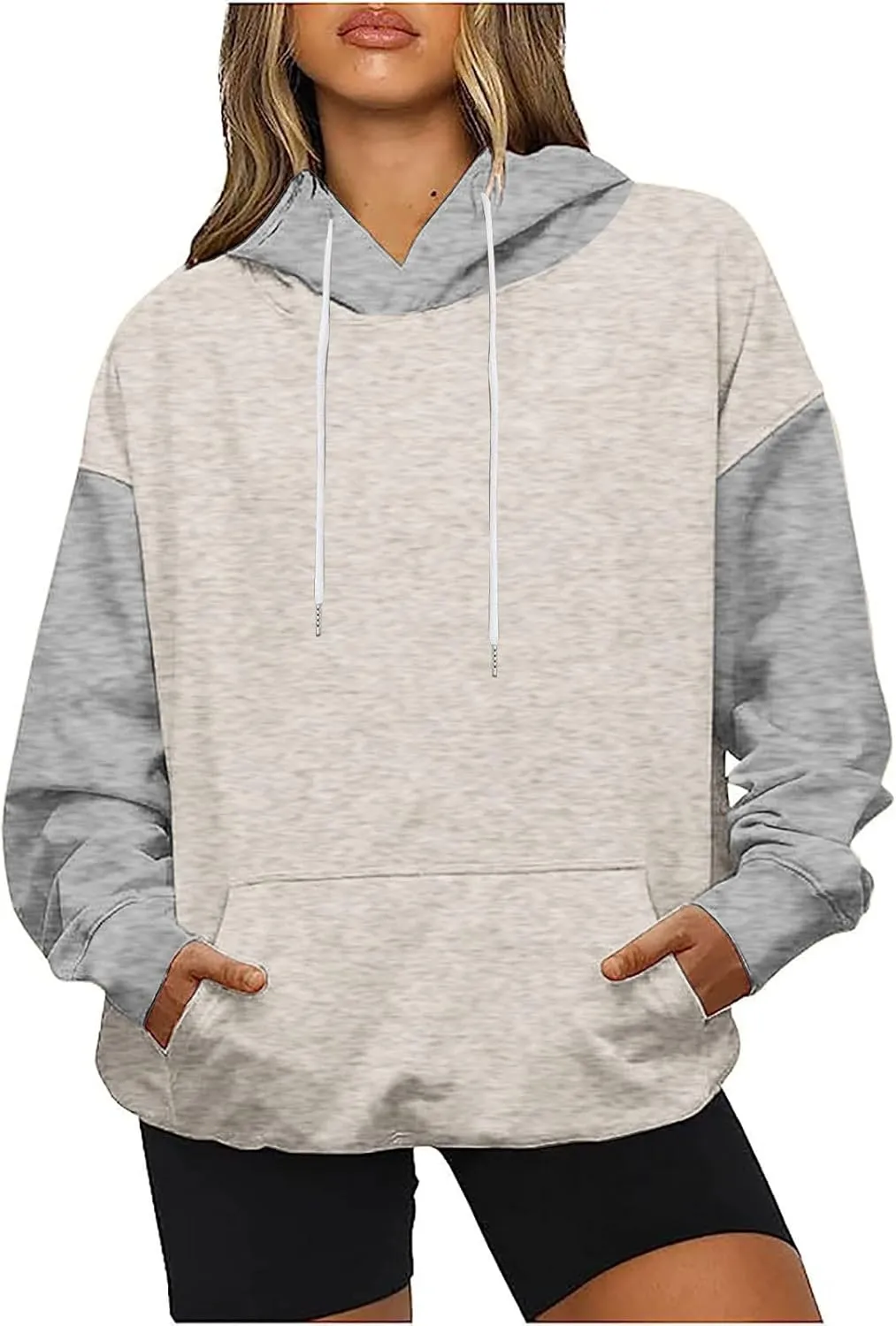 Dademeo Women's Oversized Sweatshirt Casual Long Sleeve Color Block Hooded Pullover Tops Loose Fit Sports Hoodies with Pocket