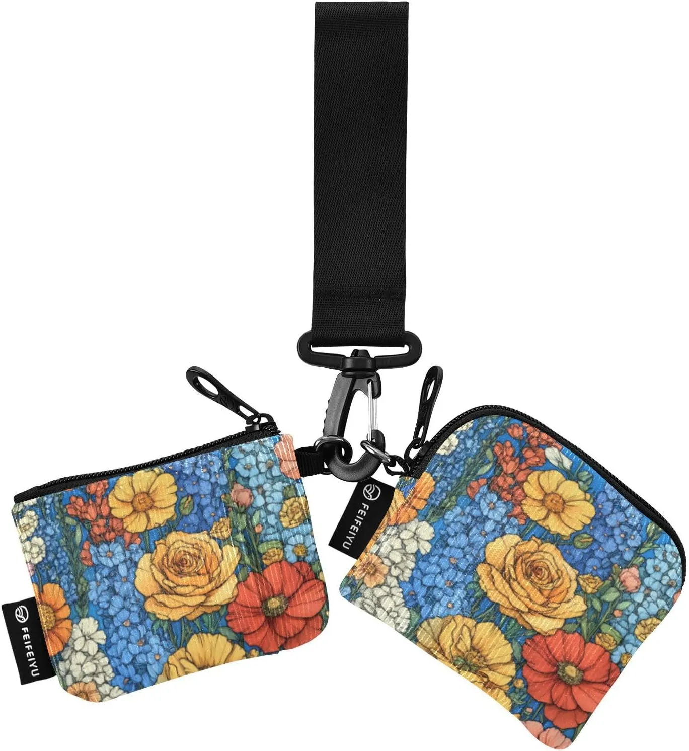 Delphinium Rose Blue Women's Coin Purses Card Cases Cute Fashion Zipper Wristlet Wallet with Wristle Strap for Work Travel 2 Pcs