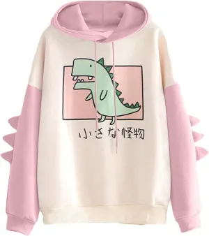 Dinosaur Hoodie Kawaii Pullover Cute Hooded Sweatshirt For womens