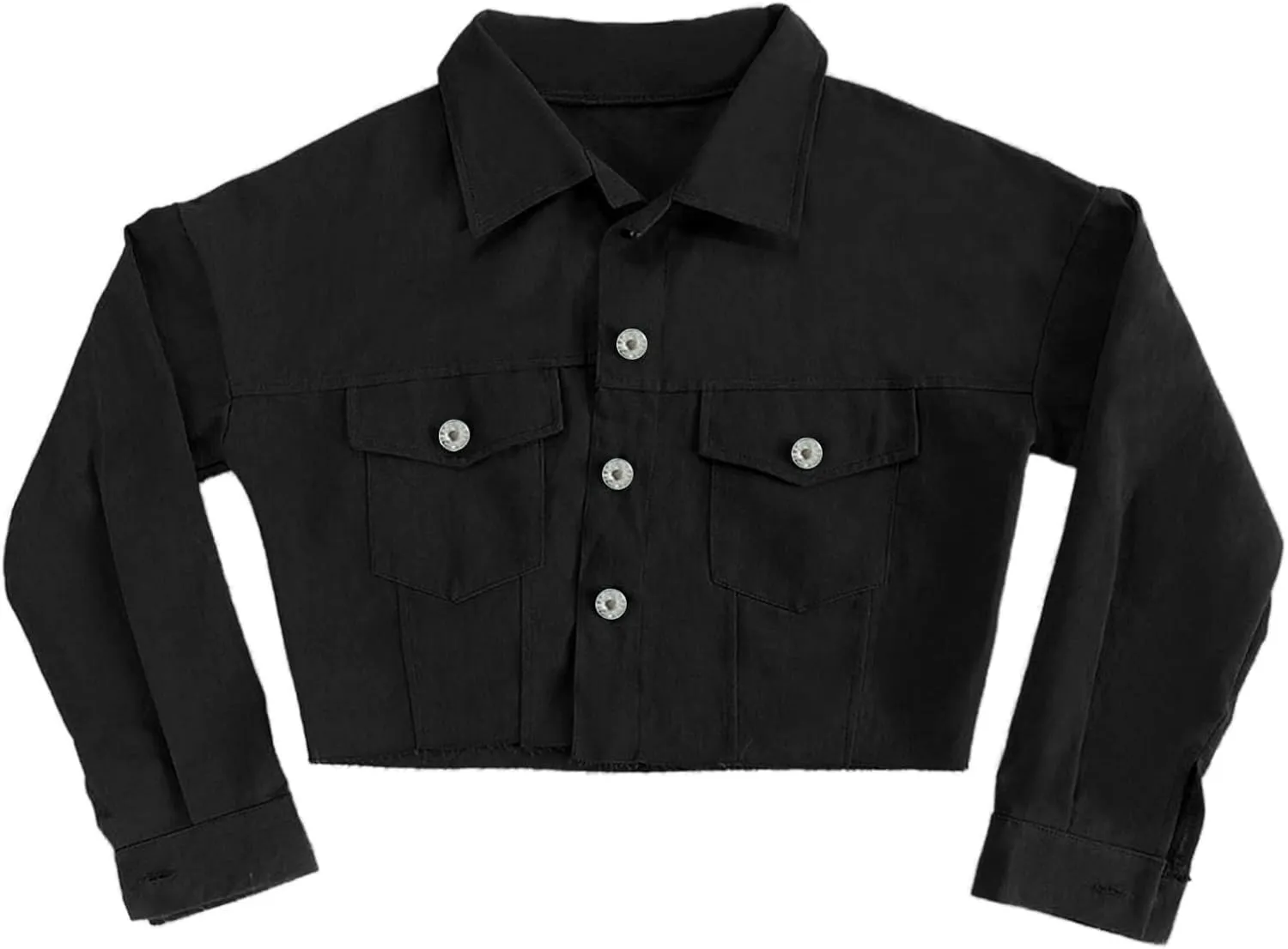 DSORVICD Women's Denim Short Coat, Solid Color Long Sleeve Lapel Jacket Button Down Distressed Hem Crop Jeans Coat