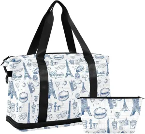 Eiffel Tower Sports Gym Bag with Waterproof Dry Wet Pocket, Travel Duffel Bag for Women MenWorkout Bag Fits Yoga, Swimming