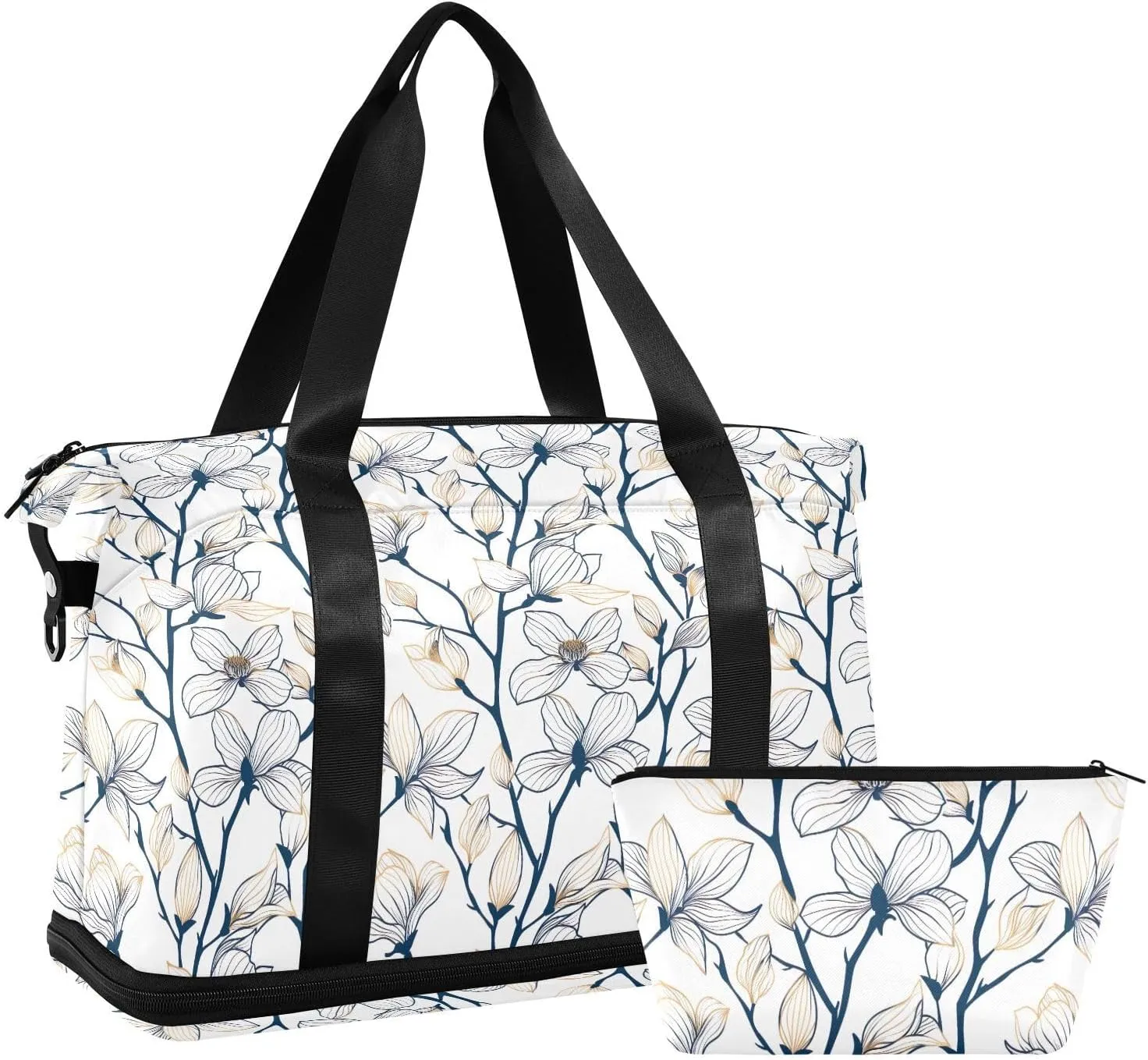 Elegant Florals Sports Gym Bag with Waterproof Dry Wet Pocket, Travel Duffel Bag for Women MenWorkout Bag Fits Yoga, Swimming