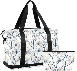 Elegant Florals Sports Gym Bag with Waterproof Dry Wet Pocket, Travel Duffel Bag for Women MenWorkout Bag Fits Yoga, Swimming