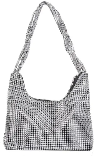 Elegant Handbag Evening Bag Shiny Rhinestone Clutch Bag Silver Underarm Bag Shoulder Bag for Wedding Party evening bag