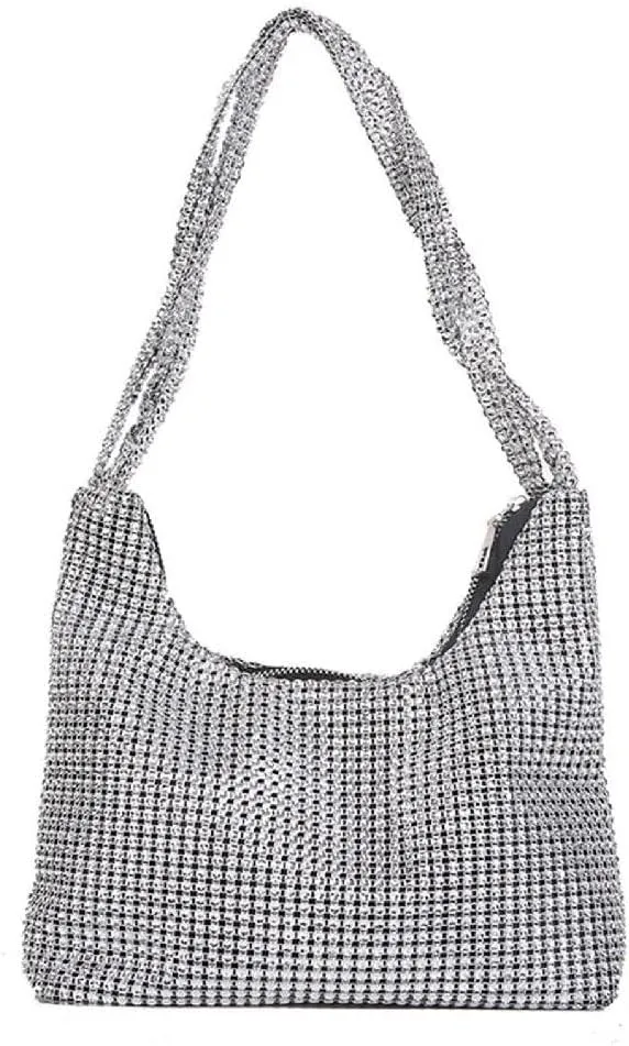 Elegant Handbag Evening Bag Shiny Rhinestone Clutch Bag Silver Underarm Bag Shoulder Bag for Wedding Party evening bag
