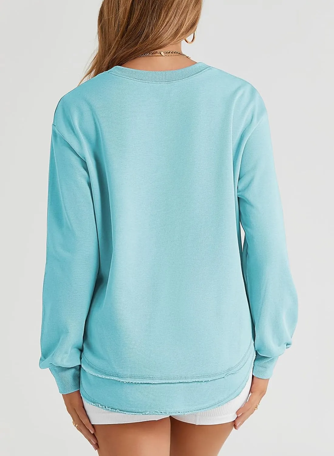 EVALESS Sweatshirt for Women Crewneck Long Sleeve Side Split Tops Casual Solid Color Loose Pullover Shirts 2025 Clothes
