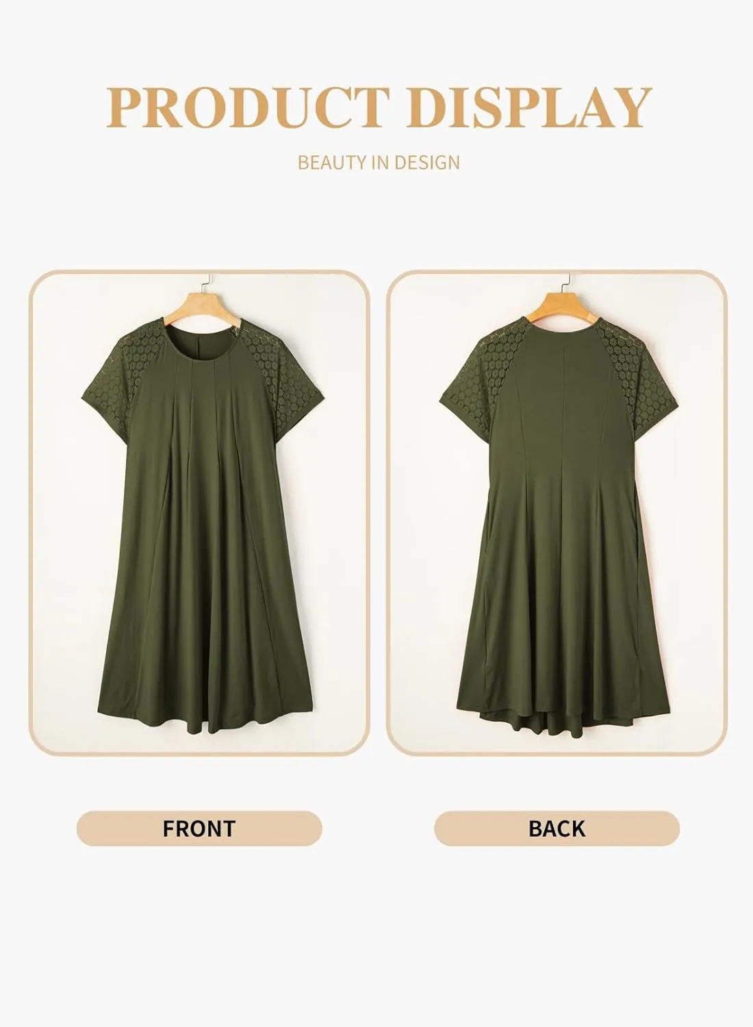 Eytino Womens Plus Size Dress Lace Short Sleeve Crewneck Casual Pleated Swing Midi Dresses with Pockets(1X-5X)