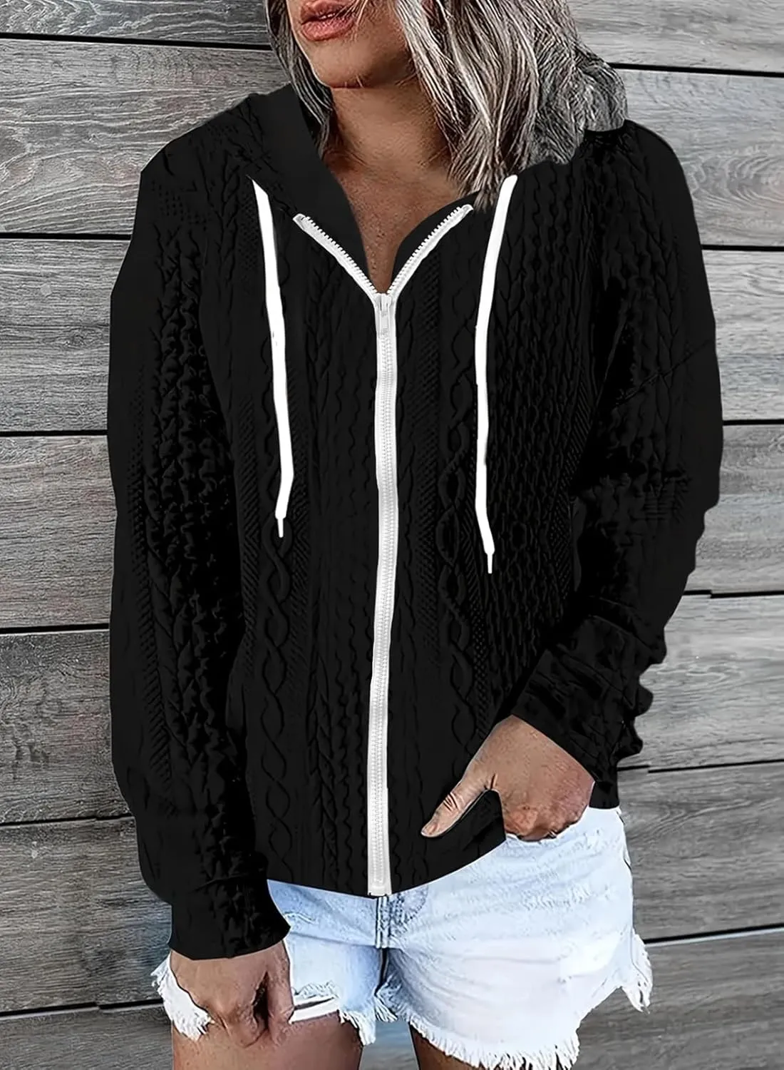 Eytino Womens Plus Size Hoodies Sweatshirt Long Sleeve Zip Up Drawstring Jacket Coat Outwear with Pocket(1X-5X)