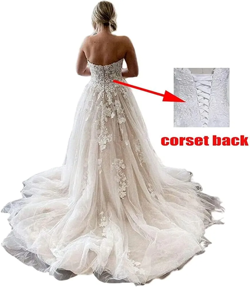 Fanciest Women's Lace Wedding Dresses for Bride 2024 Ball Gowns White