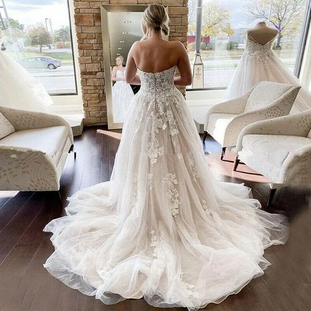 Fanciest Women's Lace Wedding Dresses for Bride 2024 Ball Gowns White