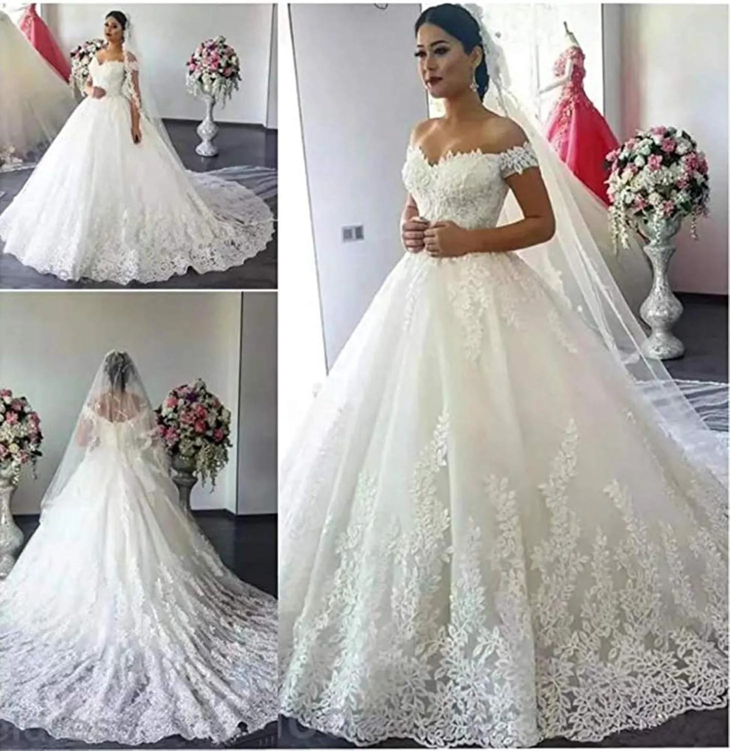 Fanciest Women's Lace Wedding Dresses for Bride 2024 Ball Gowns White