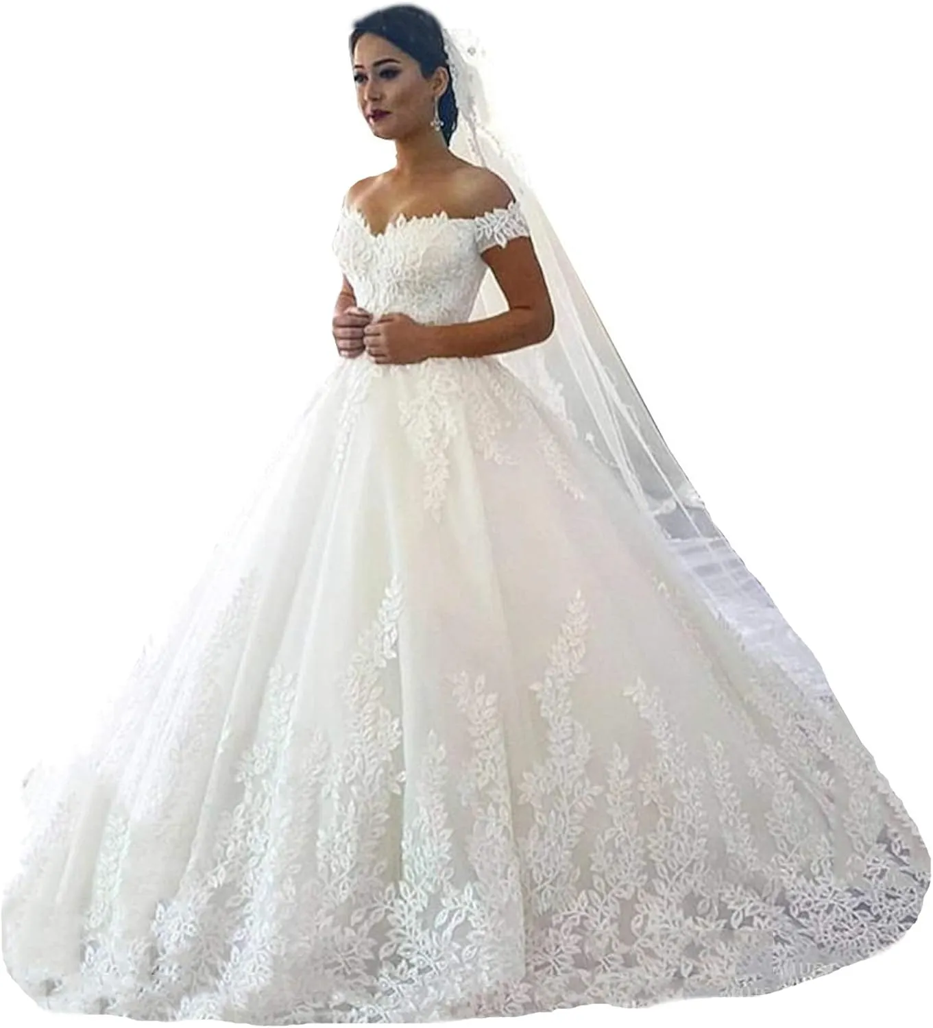 Fanciest Women's Lace Wedding Dresses for Bride 2024 Ball Gowns White