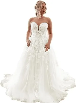 Fanciest Women's Lace Wedding Dresses for Bride 2024 Ball Gowns White