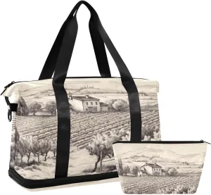 Farm Vines Vintage Sports Gym Bag with Waterproof Dry Wet Pocket, Travel Duffel Bag for Women MenWorkout Bag Fits Yoga, Swimming