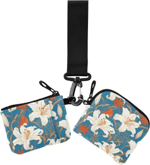 Flat Geometric Pattern Lily Colorful Dual Wristlet Wallets for Women Large Capacity Credit Card Wallet Case with Keychain for Ladies 2 Pcs