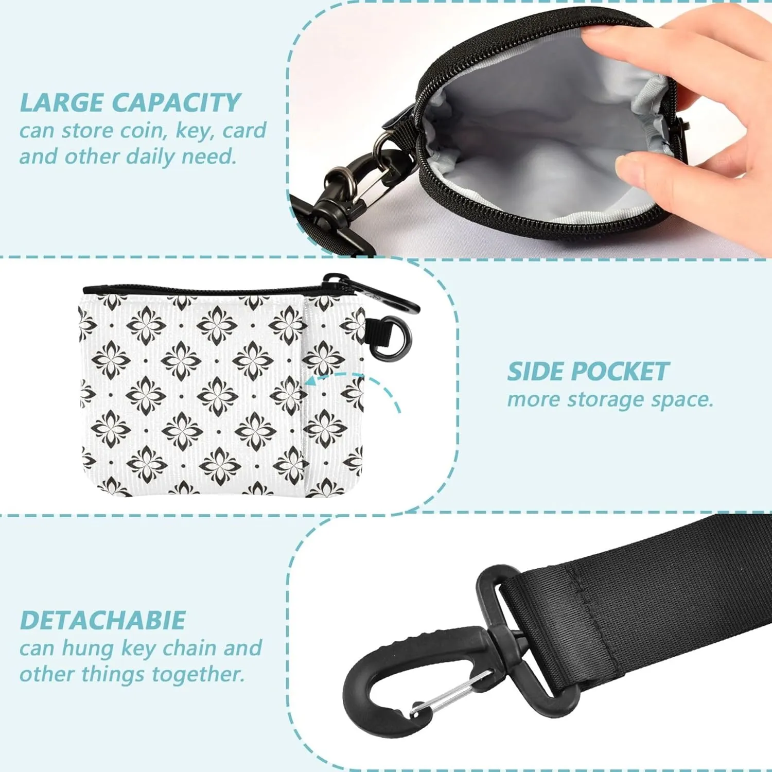 Flower Geometric Women's Card Cases Change Holder Mini Fashion Zipper Purse Wallet with Zipper Coin Pocket for Women Men 2 Pcs