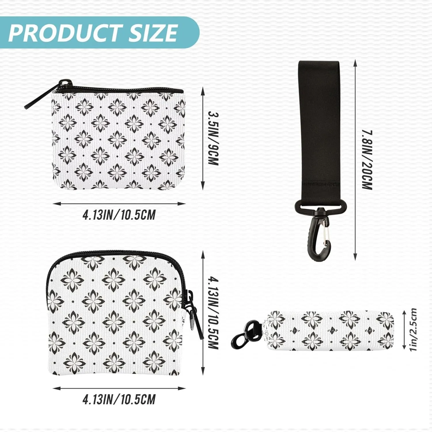 Flower Geometric Women's Card Cases Change Holder Mini Fashion Zipper Purse Wallet with Zipper Coin Pocket for Women Men 2 Pcs