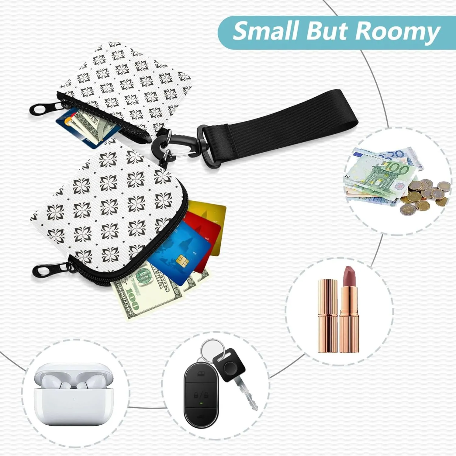 Flower Geometric Women's Card Cases Change Holder Mini Fashion Zipper Purse Wallet with Zipper Coin Pocket for Women Men 2 Pcs