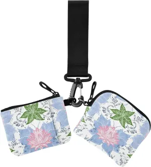 flower Peach Summer Boho Dual Wristlet Wallets for Women Large Capacity Coin Purse Change Holder with Keychain for Women 2 Packs
