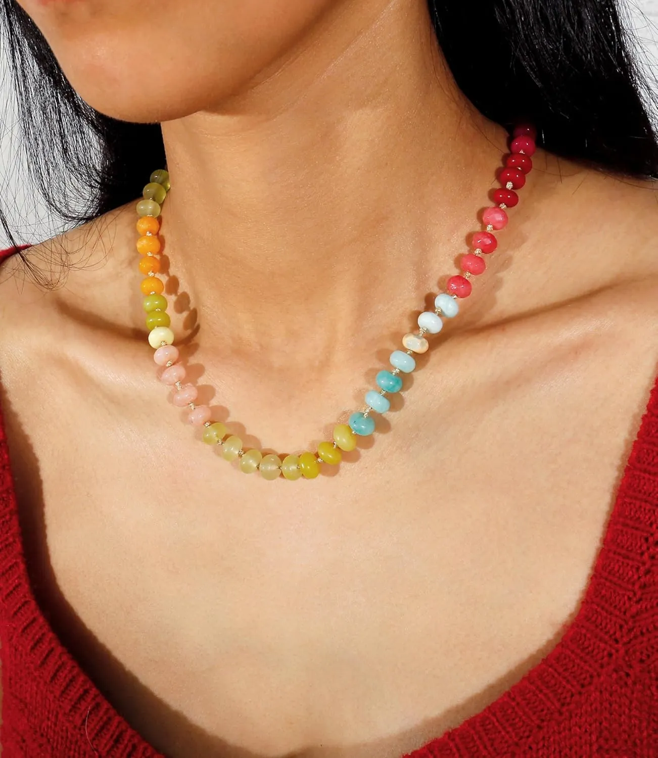 Gemstone Beaded Necklace for Women Colorful Natural Stone Freshwater Pearl Surfer Beach Rainbow Necklace Jewelry Gift