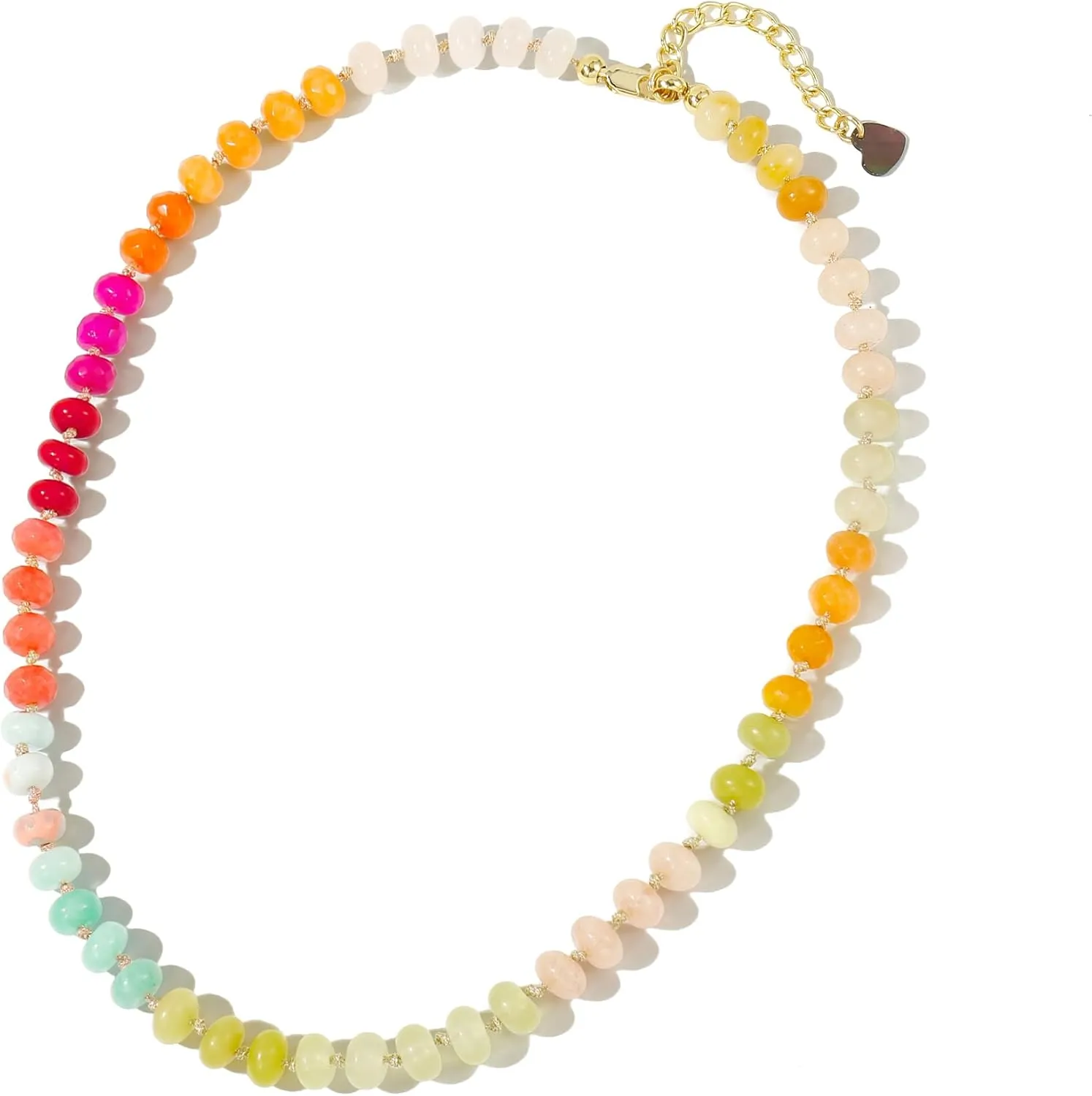 Gemstone Beaded Necklace for Women Colorful Natural Stone Freshwater Pearl Surfer Beach Rainbow Necklace Jewelry Gift