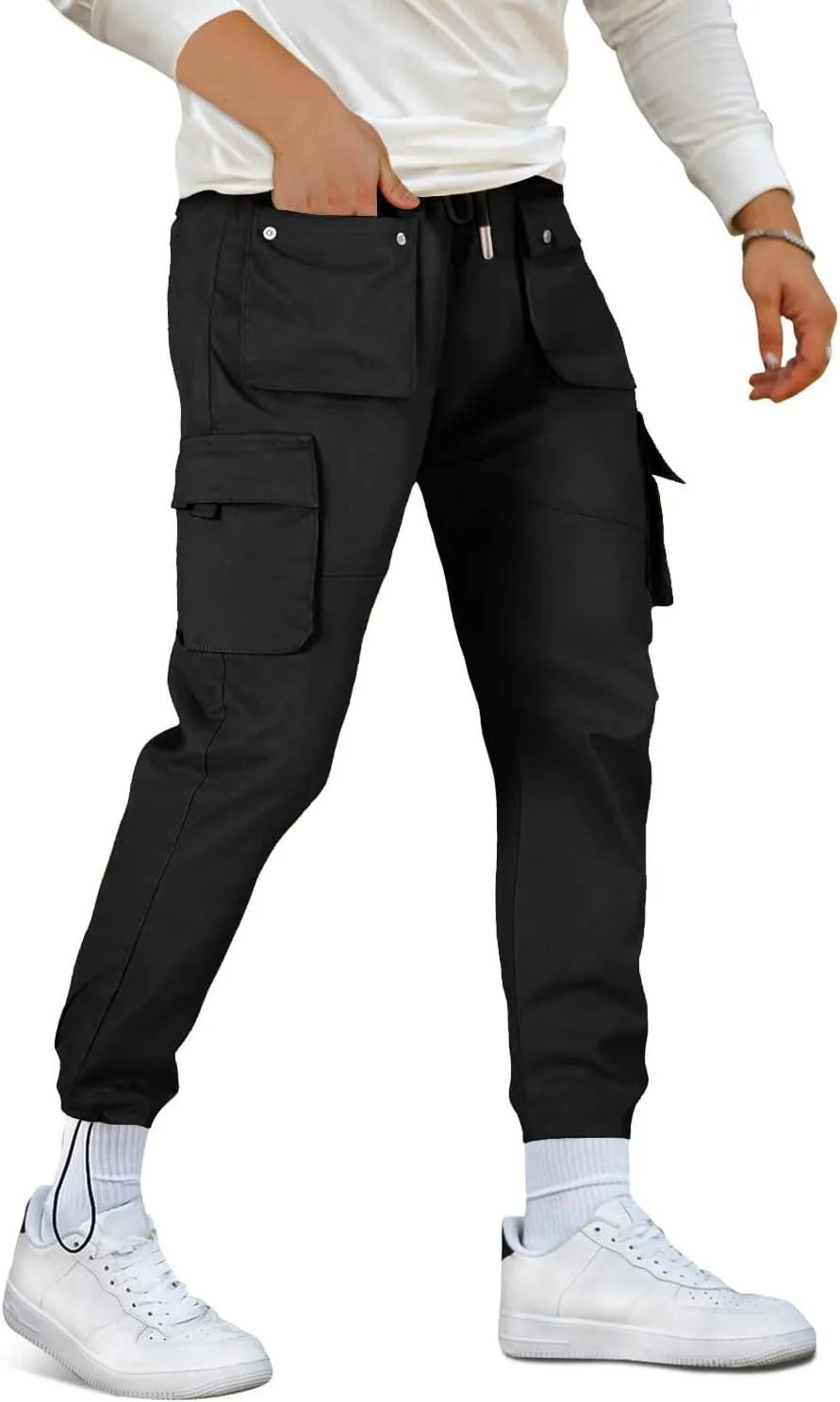 GINGTTO Men's Casual Cargo Pants Elastic Waist Camo Pants Hiking Joggers